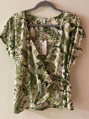 kathy ireland Green Botanical Wrap Blouse with Side Tie